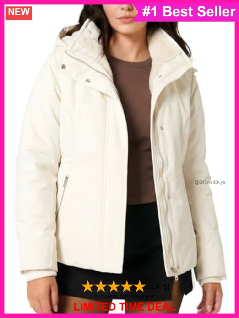 Cropped Puffer Jacket Faux Fur Lined Quilted Parka Hooded Zip Winter Coat